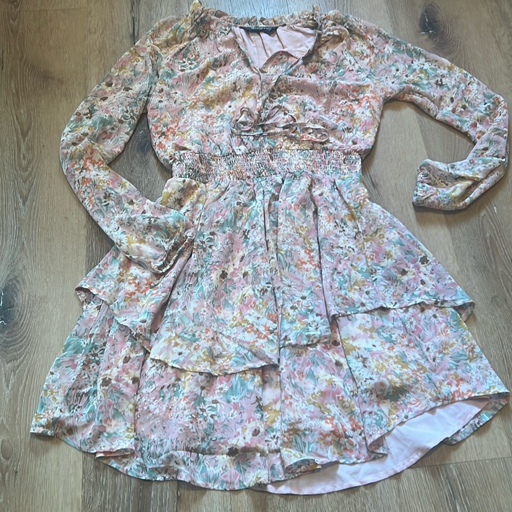 Allegra K Floral Long Sleeve Dress XS